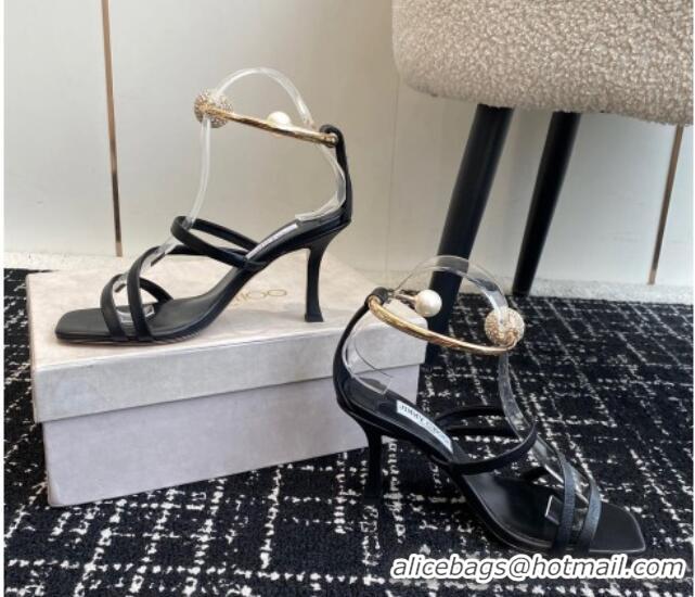 Best Product Jimmy Choo Lambskin Strap Heel Sandals 10cm with Anklet Black 1224025