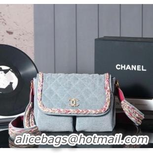 Top Quality Chanel Denim Flap Bag with Braided Trim 0113 Grey 2025