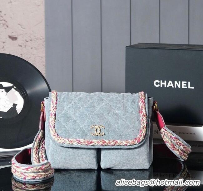 Top Quality Chanel Denim Flap Bag with Braided Trim 0113 Grey 2025