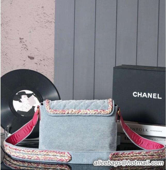 Top Quality Chanel Denim Flap Bag with Braided Trim 0113 Grey 2025