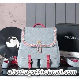 Market Sells Chanel Denim Backpack Bag with Braided Trim 0113 Grey 2025