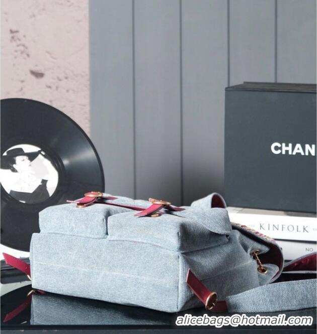 Market Sells Chanel Denim Backpack Bag with Braided Trim 0113 Grey 2025