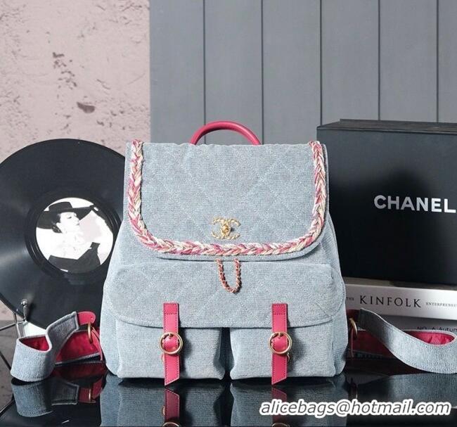 Market Sells Chanel Denim Backpack Bag with Braided Trim 0113 Grey 2025