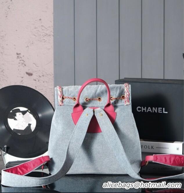 Market Sells Chanel Denim Backpack Bag with Braided Trim 0113 Grey 2025