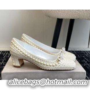 Stylish Jimmy Choo Elme Pearl Embellished Satin Pumps 4.5cm 1224026