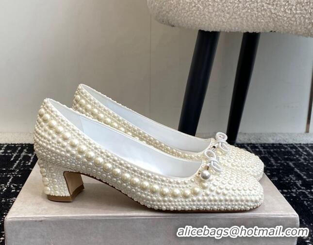 Stylish Jimmy Choo Elme Pearl Embellished Satin Pumps 4.5cm 1224026