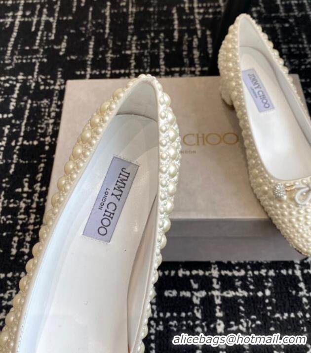 Stylish Jimmy Choo Elme Pearl Embellished Satin Pumps 4.5cm 1224026