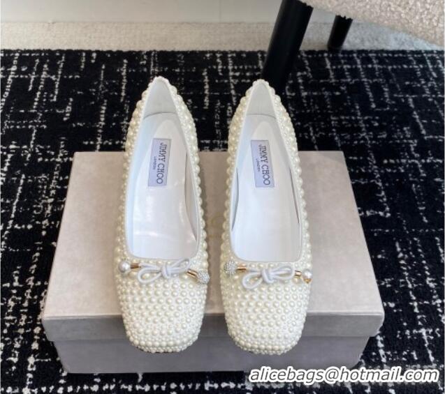 Stylish Jimmy Choo Elme Pearl Embellished Satin Pumps 4.5cm 1224026