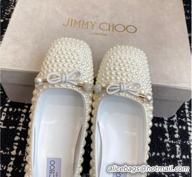 Stylish Jimmy Choo Elme Pearl Embellished Satin Pumps 4.5cm 1224026