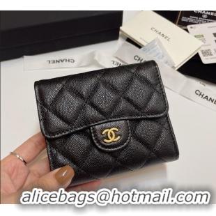 High Quality Fashion Chanel Grained Calfskin Card Holder Wallet 82288 Black/Vintage Gold 2025