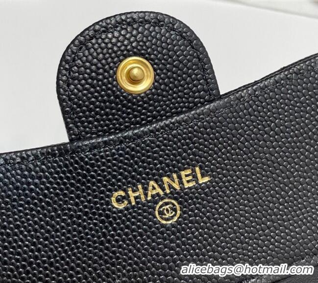 High Quality Fashion Chanel Grained Calfskin Card Holder Wallet 82288 Black/Vintage Gold 2025