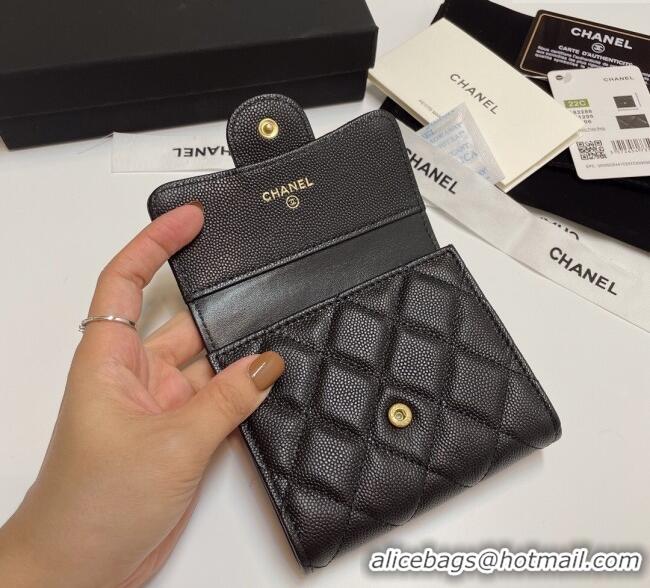 High Quality Fashion Chanel Grained Calfskin Card Holder Wallet 82288 Black/Vintage Gold 2025