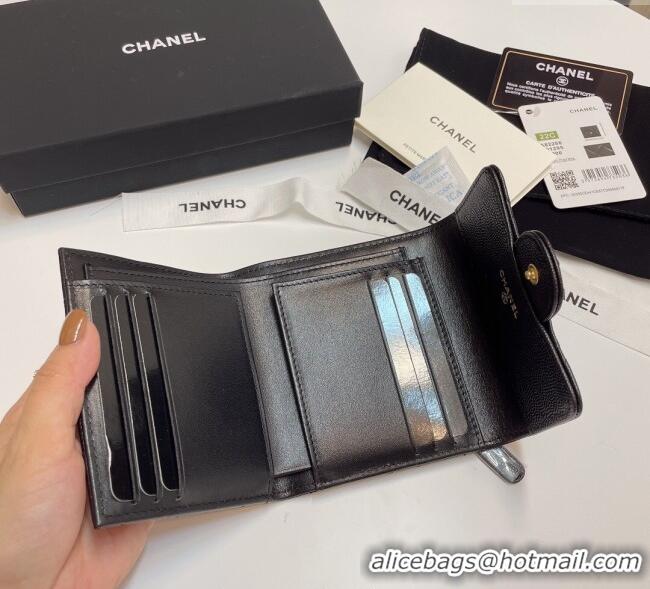 High Quality Fashion Chanel Grained Calfskin Card Holder Wallet 82288 Black/Vintage Gold 2025