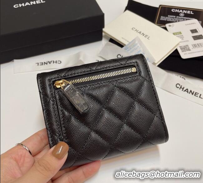 High Quality Fashion Chanel Grained Calfskin Card Holder Wallet 82288 Black/Vintage Gold 2025