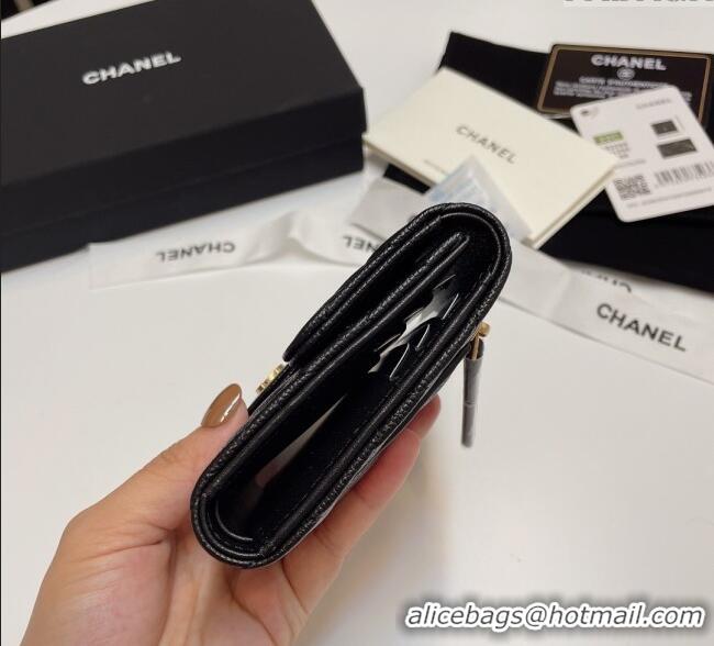 High Quality Fashion Chanel Grained Calfskin Card Holder Wallet 82288 Black/Vintage Gold 2025