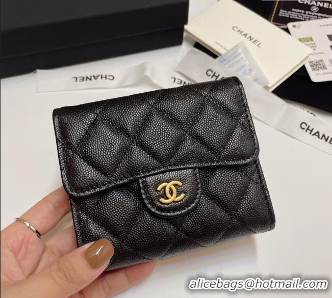 High Quality Fashion Chanel Grained Calfskin Card Holder Wallet 82288 Black/Vintage Gold 2025