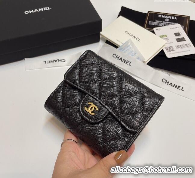 High Quality Fashion Chanel Grained Calfskin Card Holder Wallet 82288 Black/Vintage Gold 2025