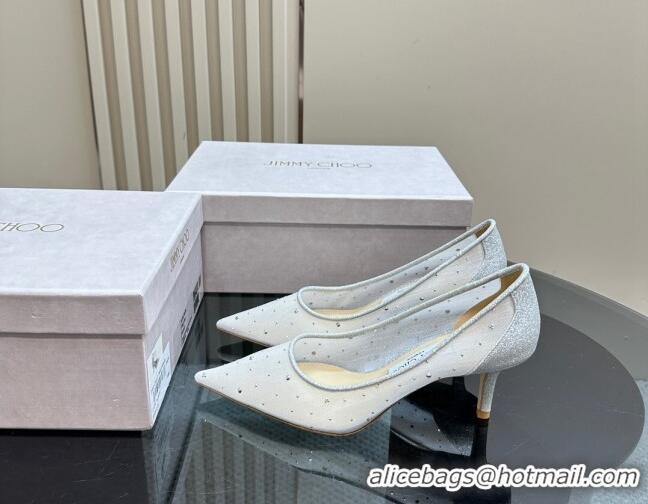 Sophisticated Jimmy Choo Love Pumps 6.5cm in Glitters and Mesh with Strass White 1224028