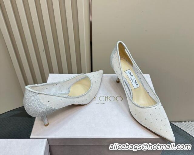 Sophisticated Jimmy Choo Love Pumps 6.5cm in Glitters and Mesh with Strass White 1224028