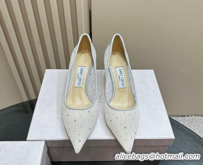 Sophisticated Jimmy Choo Love Pumps 6.5cm in Glitters and Mesh with Strass White 1224028