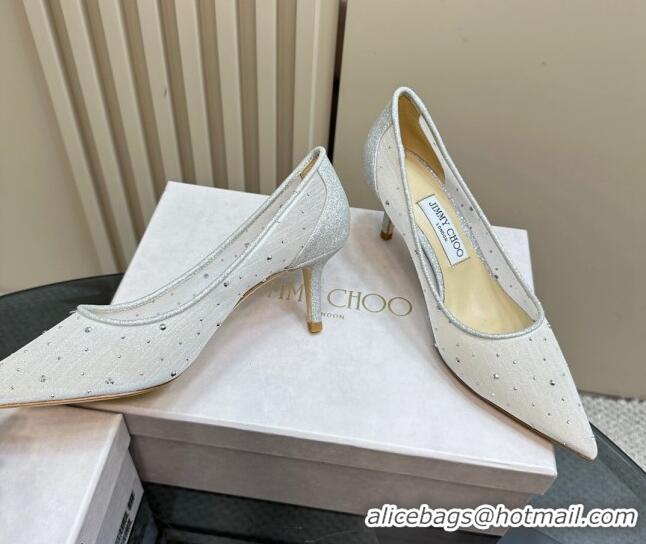 Sophisticated Jimmy Choo Love Pumps 6.5cm in Glitters and Mesh with Strass White 1224028