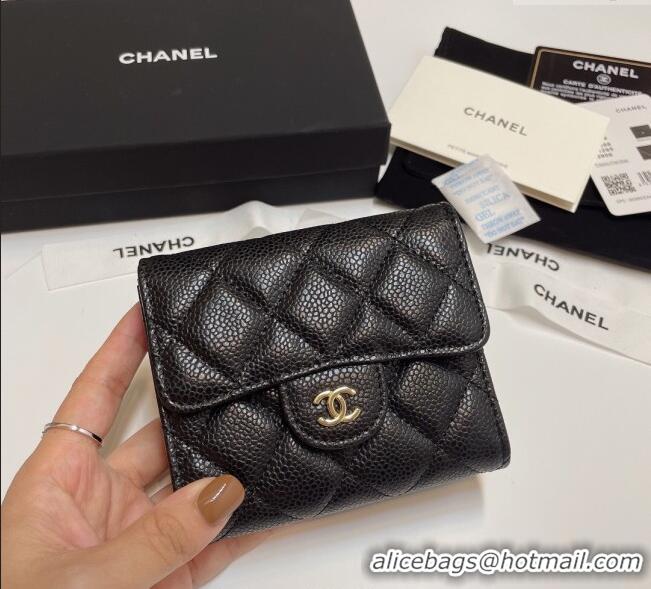 Buy Luxury Chanel Grained Calfskin Card Holder Wallet 82288 Black/Gold Hardware 2025