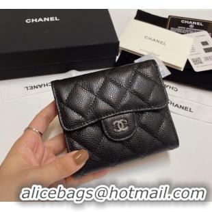 Top Quality Chanel Grained Calfskin Card Holder Wallet 82288 Black/Silver 2025