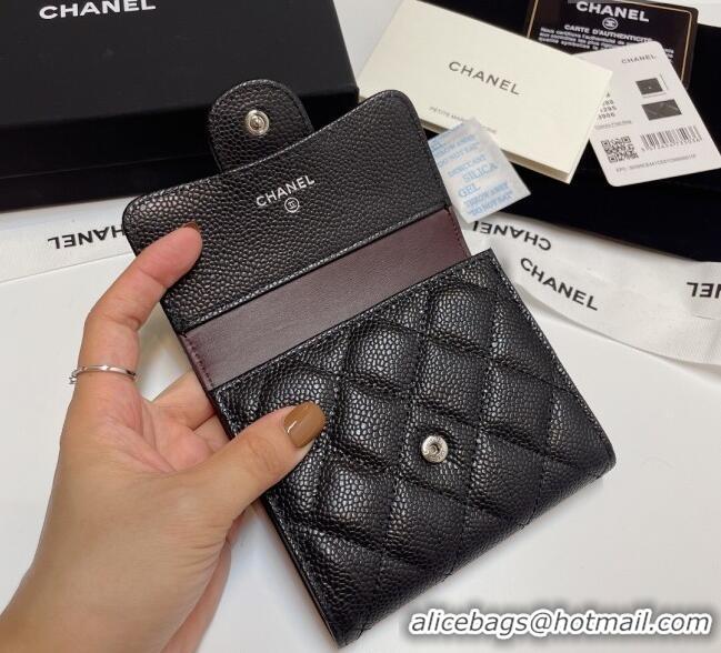 Top Quality Chanel Grained Calfskin Card Holder Wallet 82288 Black/Silver 2025