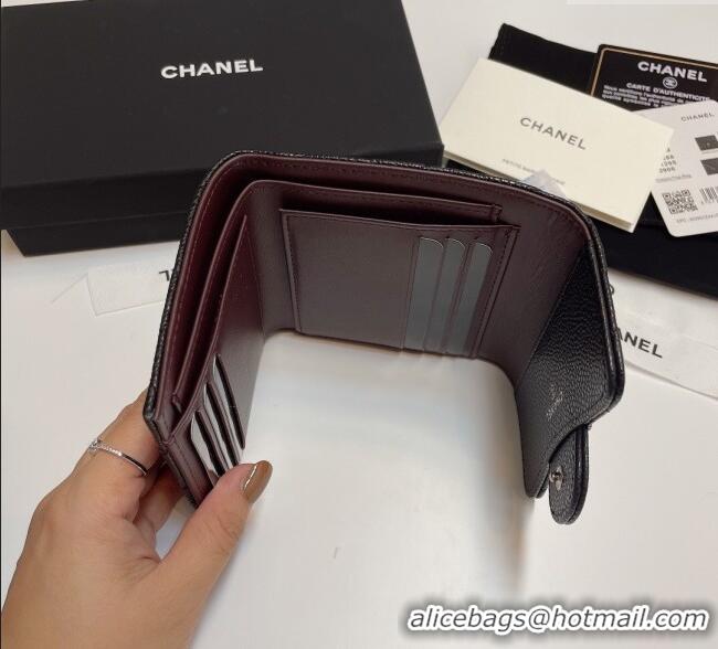 Top Quality Chanel Grained Calfskin Card Holder Wallet 82288 Black/Silver 2025