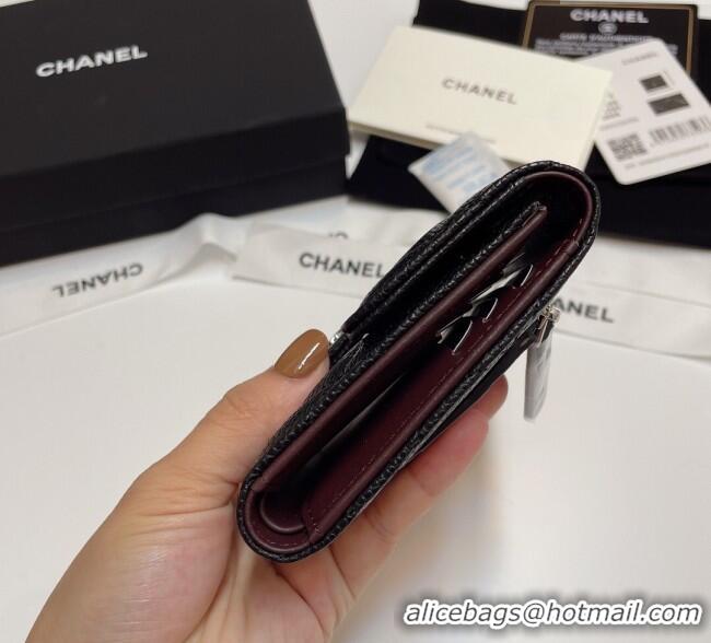 Top Quality Chanel Grained Calfskin Card Holder Wallet 82288 Black/Silver 2025