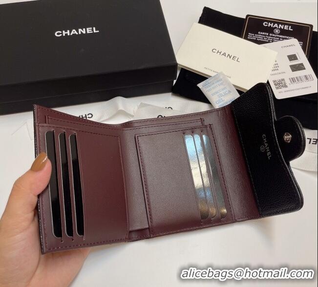 Top Quality Chanel Grained Calfskin Card Holder Wallet 82288 Black/Silver 2025