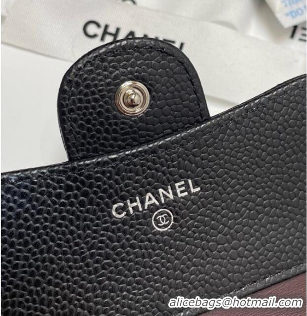 Top Quality Chanel Grained Calfskin Card Holder Wallet 82288 Black/Silver 2025