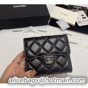 Most Popular Chanel Lambskin Card Holder Wallet 82288 Black/Silver 2025