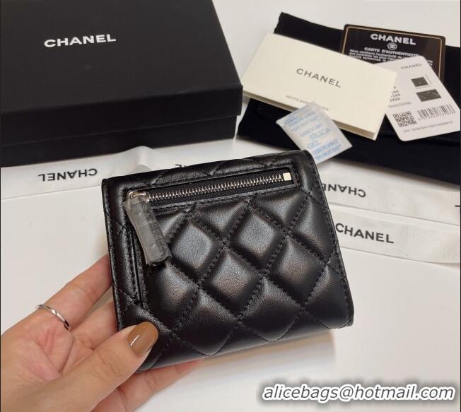 Most Popular Chanel Lambskin Card Holder Wallet 82288 Black/Silver 2025