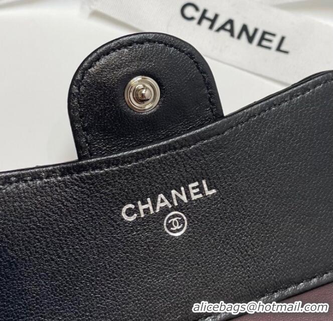 Most Popular Chanel Lambskin Card Holder Wallet 82288 Black/Silver 2025