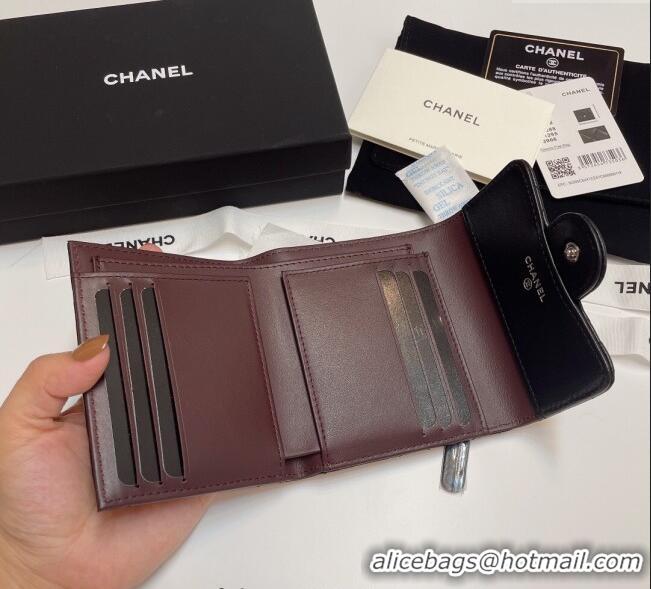 Most Popular Chanel Lambskin Card Holder Wallet 82288 Black/Silver 2025