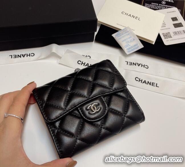 Most Popular Chanel Lambskin Card Holder Wallet 82288 Black/Silver 2025