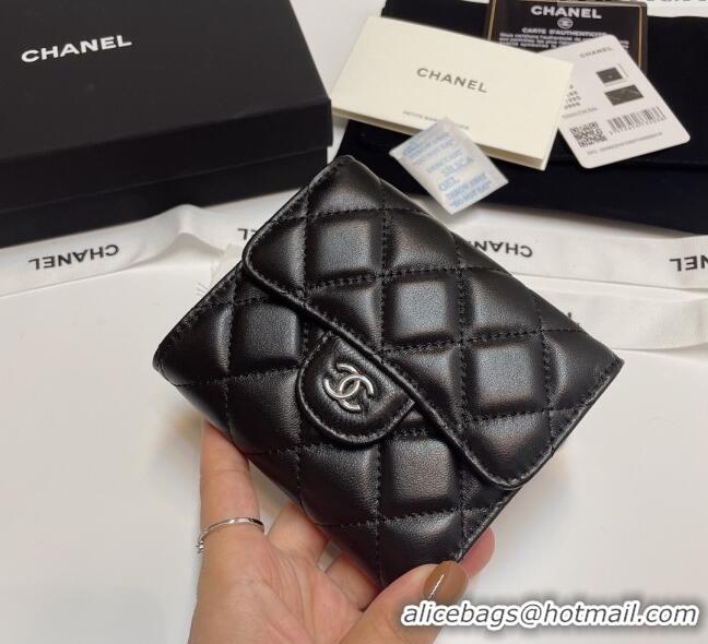 Most Popular Chanel Lambskin Card Holder Wallet 82288 Black/Silver 2025