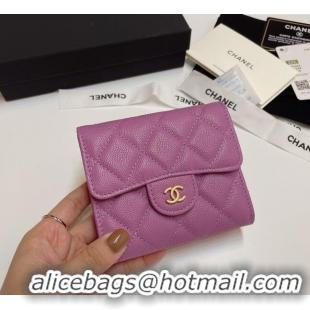 New Fashion Chanel Grained Calfskin Card Holder Wallet 82288 Purple 2025