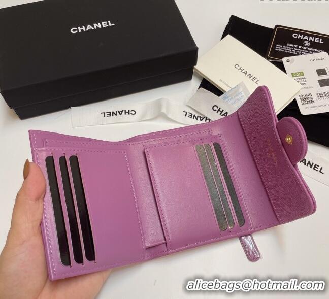 New Fashion Chanel Grained Calfskin Card Holder Wallet 82288 Purple 2025