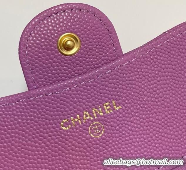 New Fashion Chanel Grained Calfskin Card Holder Wallet 82288 Purple 2025