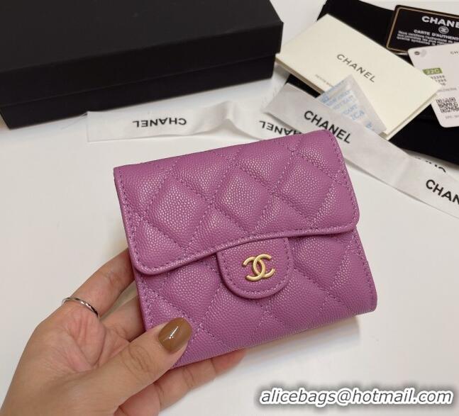 New Fashion Chanel Grained Calfskin Card Holder Wallet 82288 Purple 2025