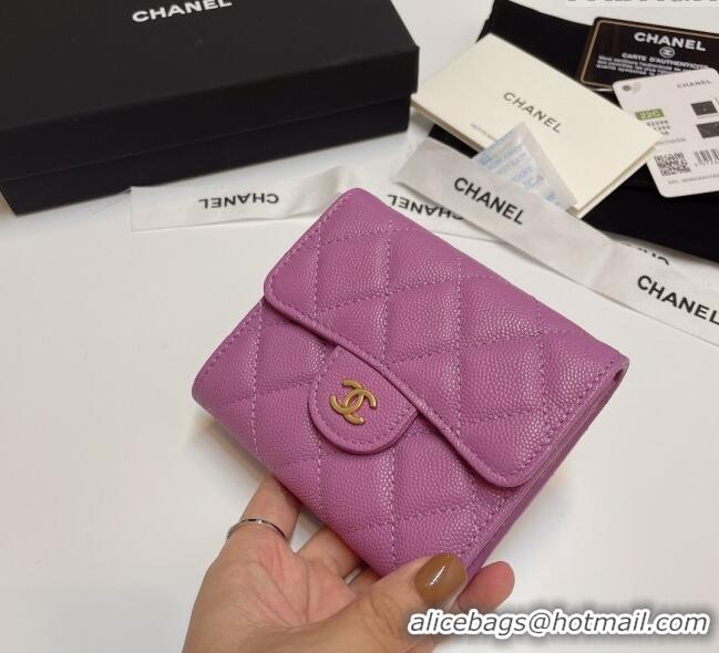 New Fashion Chanel Grained Calfskin Card Holder Wallet 82288 Purple 2025