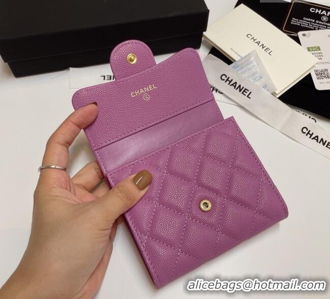 New Fashion Chanel Grained Calfskin Card Holder Wallet 82288 Purple 2025