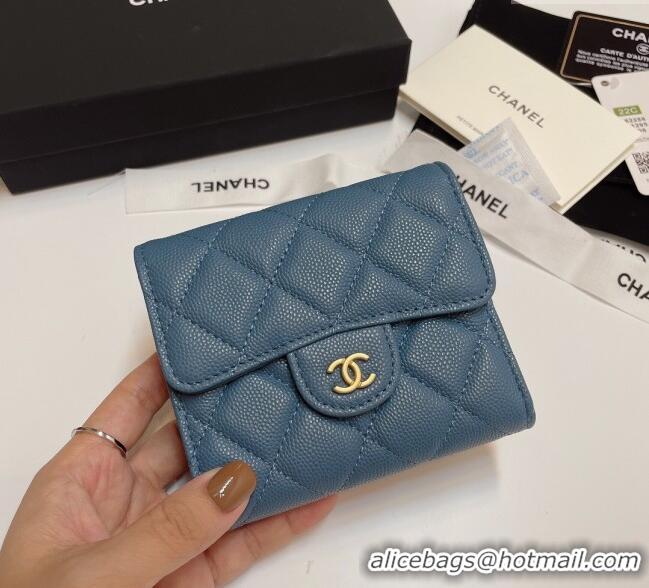 Good Quality Chanel Grained Calfskin Card Holder Wallet 82288 Denim Blue 2025