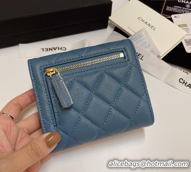 Good Quality Chanel Grained Calfskin Card Holder Wallet 82288 Denim Blue 2025