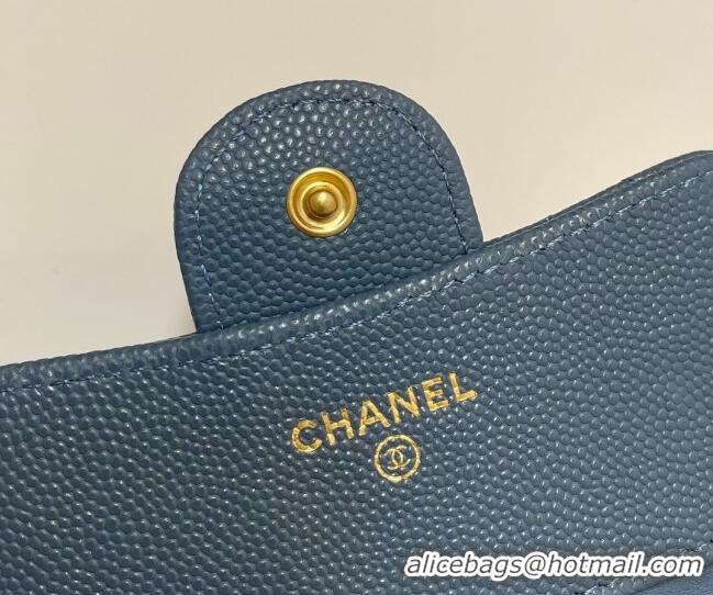 Good Quality Chanel Grained Calfskin Card Holder Wallet 82288 Denim Blue 2025