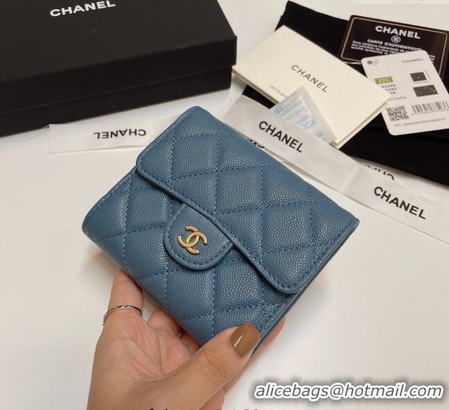 Good Quality Chanel Grained Calfskin Card Holder Wallet 82288 Denim Blue 2025