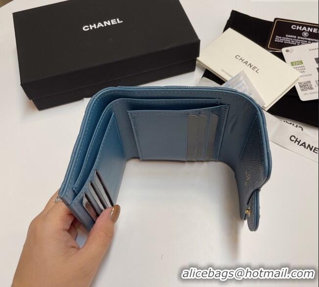 Good Quality Chanel Grained Calfskin Card Holder Wallet 82288 Denim Blue 2025