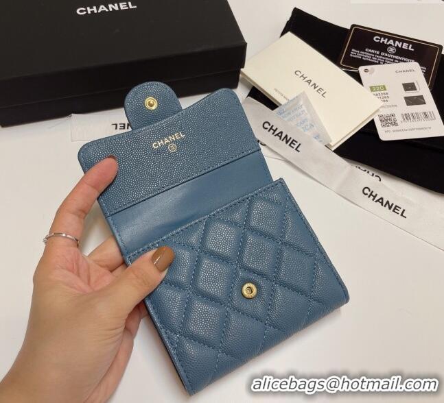 Good Quality Chanel Grained Calfskin Card Holder Wallet 82288 Denim Blue 2025